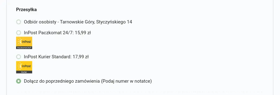 Opcje dostawy i łączenia zamówień