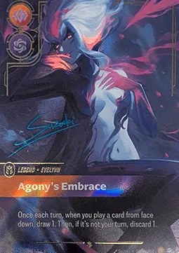 Riftbound Radiance Evelynn Agony's Embrace - kolekcjonerska karta Legend z mroczną ilustracją Evelynn