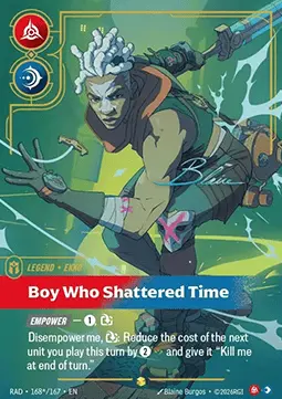 Riftbound Radiance Ekko Boy Who Shattered Time - kolekcjonerska karta Legend z podpisem artysty