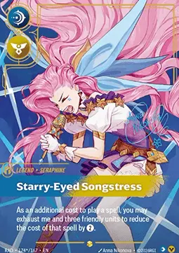 Riftbound Radiance Seraphine Starry-Eyed Songstress - kolekcjonerska karta Legend z pastelową ilustracją Seraphine